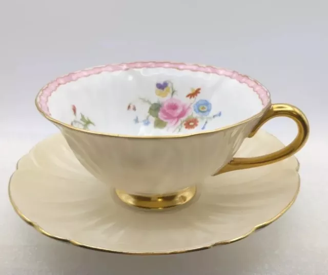 Shelley Oleander Shaped Pale Yellow Cup & Saucer Floral England Bone China