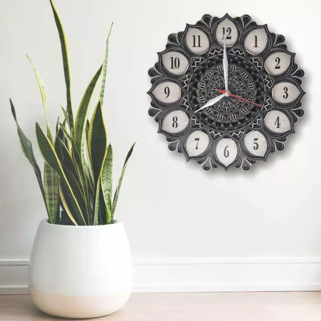 Antique Mandala Wooden Wall Clock Designer for Home Decor Standard Size For Gift