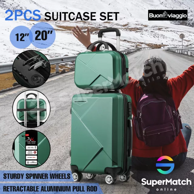 2X Luggage Suitcase Set Lockable Travel Trolley Case Carry Bag Hard Shell Green