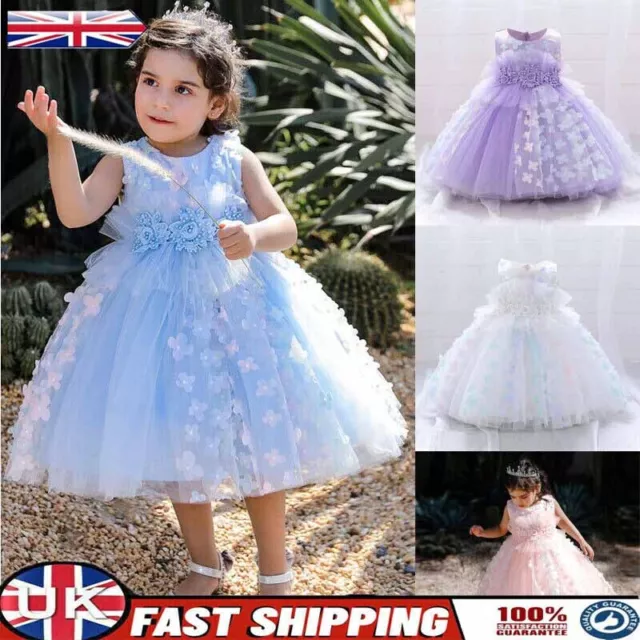 Girls Bridesmaid Dress Baby Flower Kids Party Rose Bow Wedding Dresses Princess