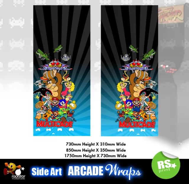 Multigame Blue Arcade Side Artwork Panel Stickers Graphics / Laminated All Sizes