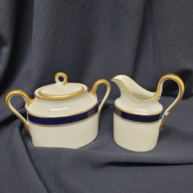 Richard Ginori Italy Sugar & Creamer Set White Navy Gold Vtg