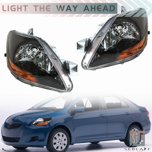 thumbnail image 2 of Pair Halogen Headlight Assemblies For Toyota Yaris Sedan 2007-2011 – Clear Lens, Chrome Housing 2 of 5
