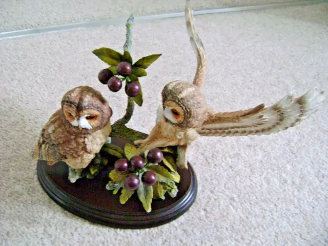 Country Artists  Birds,Tawny Owl pair with Wild Cherries,ornament,by David Ivey