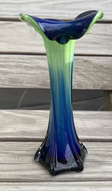 Vintage Jack In The Pulpit Blue Green Murano Style Glass Calla Lily .