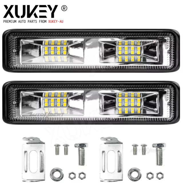 Pair 6Inch Led Work Light Bar Flood Reverse Fog Lights 4WD