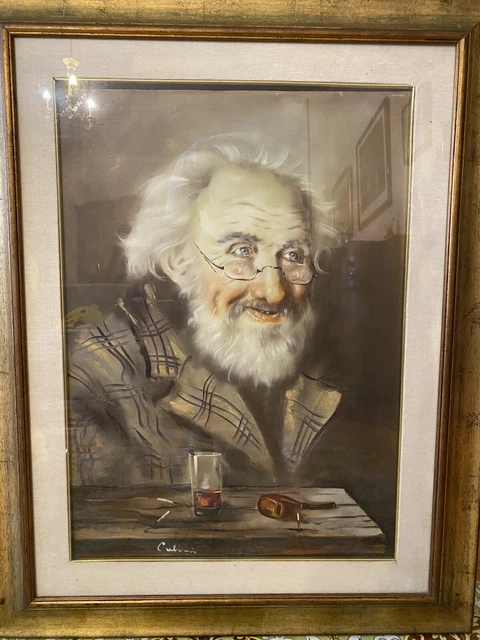 Quadro di E.M. Cerbini - Volto di Anziano - Olio su Tela (Con Autentica)