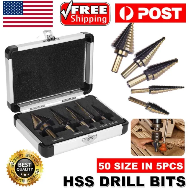 5Pcs/Set Steel Cone For HSS Step Drill Bits Tools Kit Hole Cutter Aluminum Case