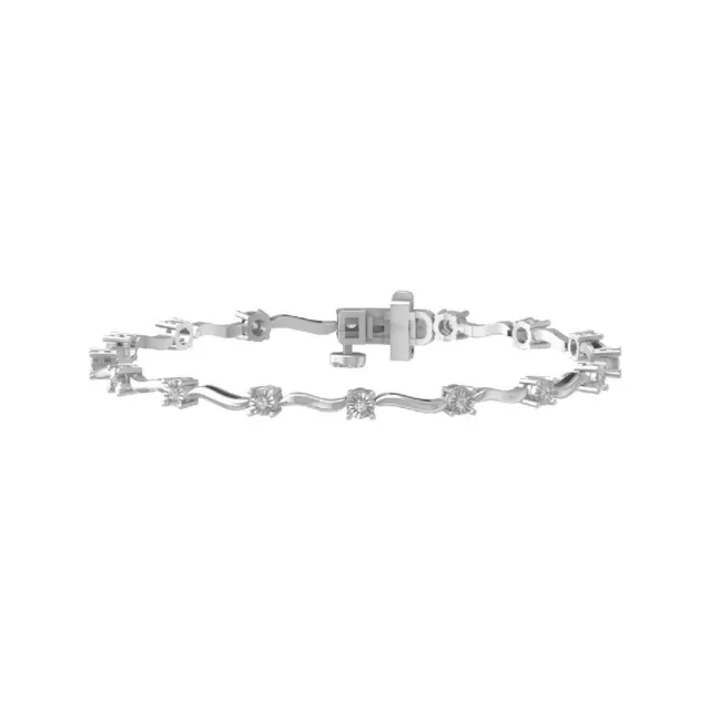 10k White Gold Diamond Station Bracelet Gift for Women 7" 0.25ct Clarity I2I3