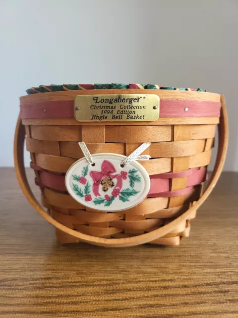 Longaberger 1994 Christmas Jingle Bell Basket, Liner, Tie-on, And Protector