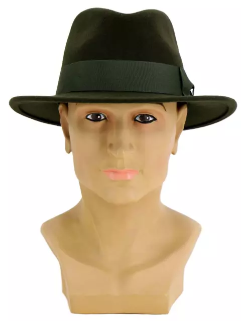 Cappello classico da uomo Fedora | autentico look anni '40 verde scuro pura lana fedora 3