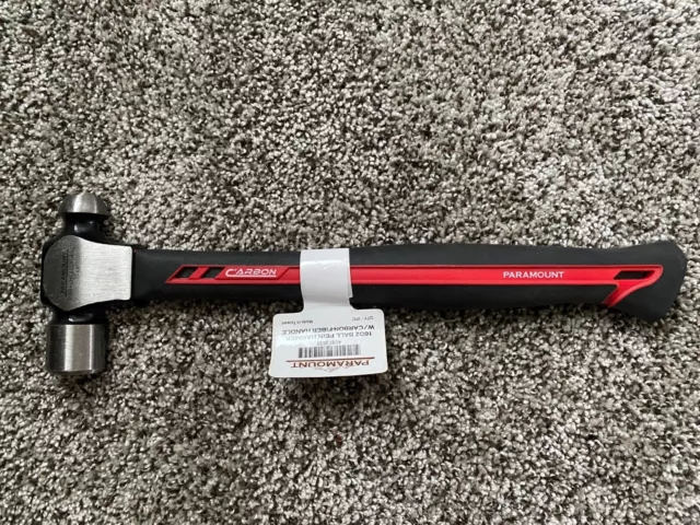 Paramount Ball Pein Hammer with Carbon Fiber Handle, 1 Lb Head, Black/Red Handle