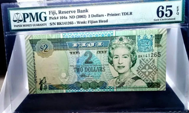 Fiji / 2 Dollar / ND 2002 / P104A / PMG65