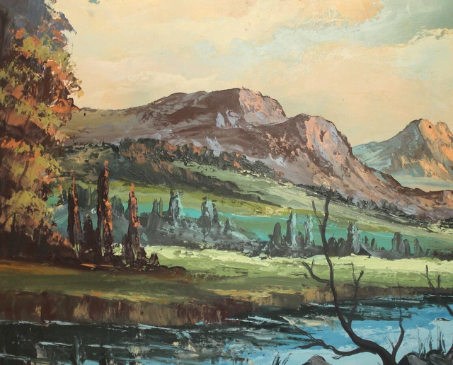 VINTAGE IMPRESSIONIST OIL painting mountain river landscape $330.57 ...