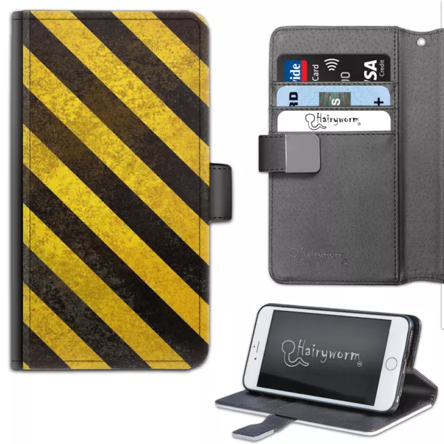 Gris N'Importe Quel Jaune Danger Rayures Deluxe PU Portefeuille Cuir Phone Étui
