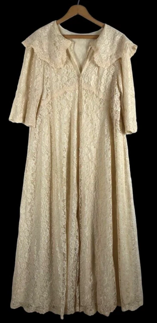 Vtg Vanity Fair Dressing Gown Romantic Robe Nightgown Lace Overlay Cottagecore S