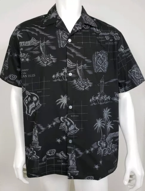 VTG Howie Mens Shirt Size Large Short Sleeve Button Front Hawaiian Islands Black