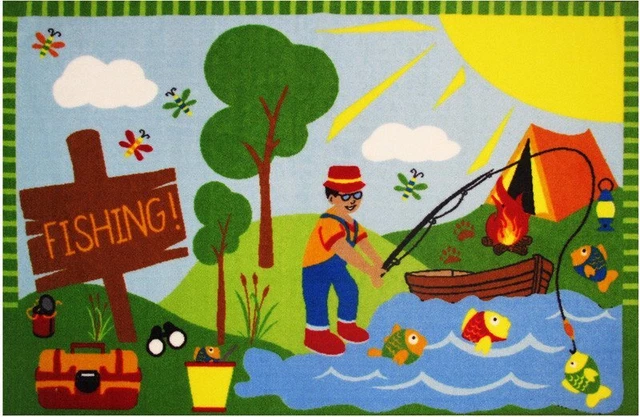 Fun Rug FT-15 1929 19 x 29 in. Fun Time - Gone Fishing Medium Pile Childrens Are