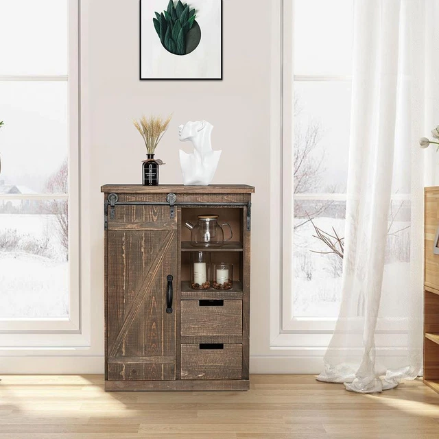 FARMHOUSE COFFEE BAR Barn Door Kitchen Sideboard Buffet Storage