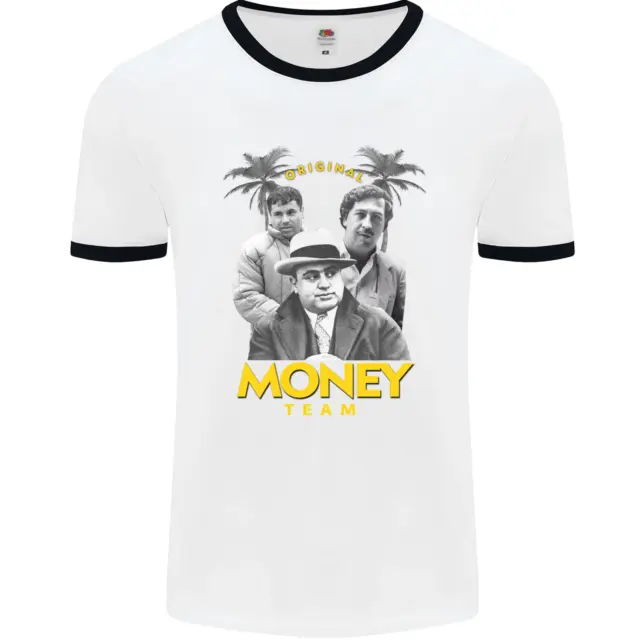 Money Team Pablo Escobar El Chapo Al Capone Mens White Ringer T-Shirt