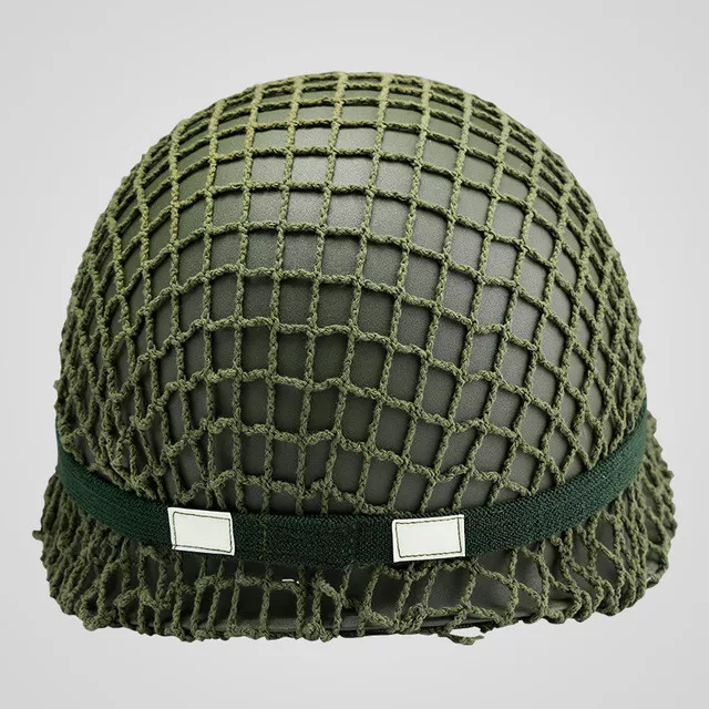 WWII US ARMY M1 HELMET +COVER COTTON CAMOUFLAGE NET GREEN +OD Cotton Strap