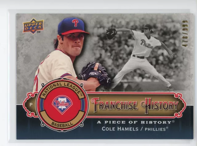 2009 UD A Piece of History Franchise History #FHCH Cole Hamels Phillies /999