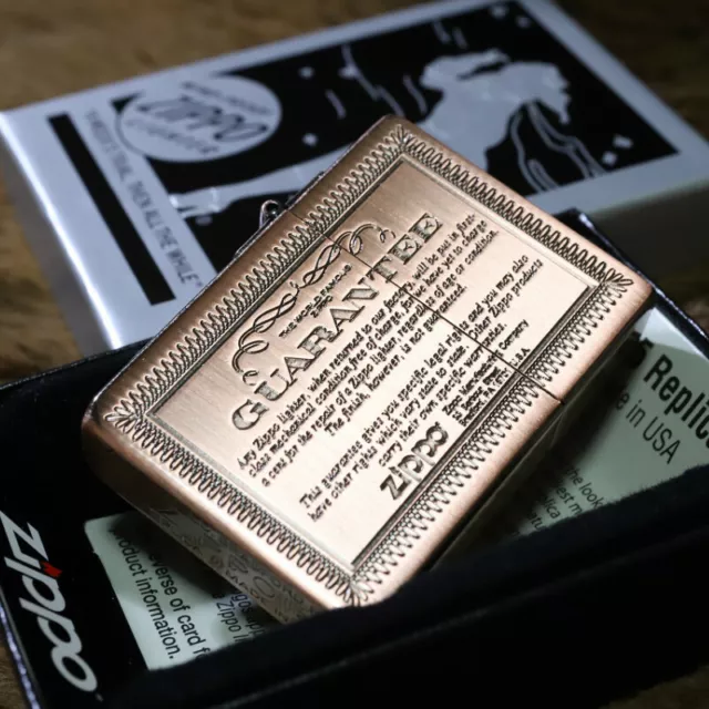 Zippo 1935 Replica Guarantee Card Copper Brass Antique Etching Oil Lighter Japan