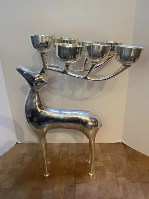 Pottery Barn Christmas Silver Reindeer Candelabras 8 Point Candleholder 13.25”