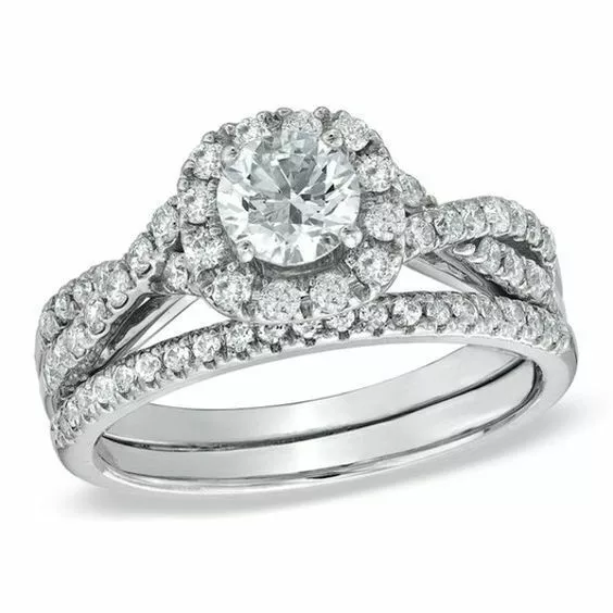 2.11ct White Round Lab Created Diamond 14K White Gold Engagement Bridal Set Ring