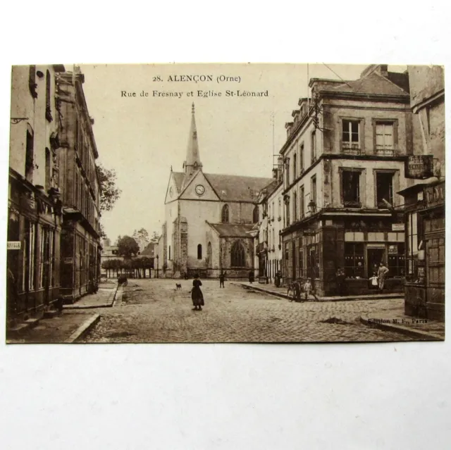 Alençon rue de Fresnay église Saint Léonard 1922 cpa 61 Orne