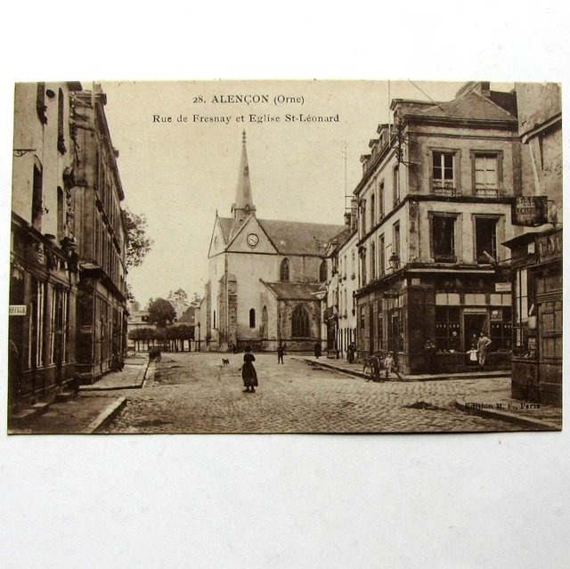 Alençon rue de Fresnay church of Saint Léonard 1922 cpa 61 orne