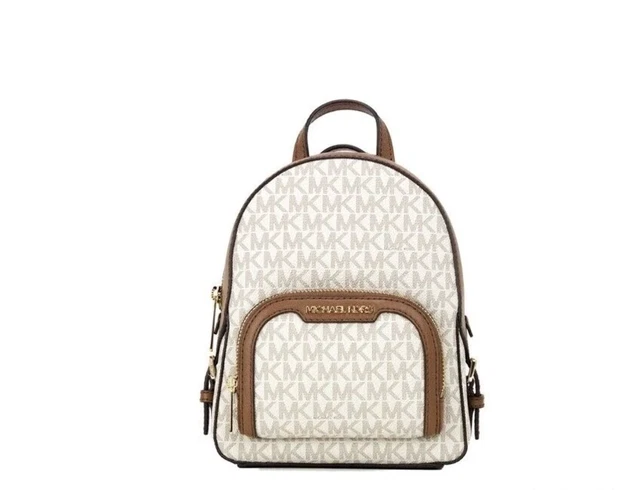 Michael Kors Jaycee XS Vanilla Signature PVC Zip Pocket Shoulder Backpack Bag