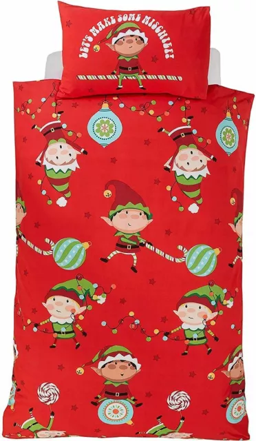 Navidad Travieso Elfos Con Candy & Luces Juego Cama Funda Edredón Acolchado