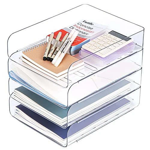 CiWiVOKi Set of 4 Office Organization and Storage Clear PET Letter Tray Desk ...
