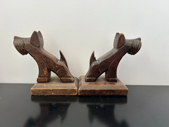 Serre-livres En Bois Et Bakélite Vintage - Motif Caniche - Déco Rétro