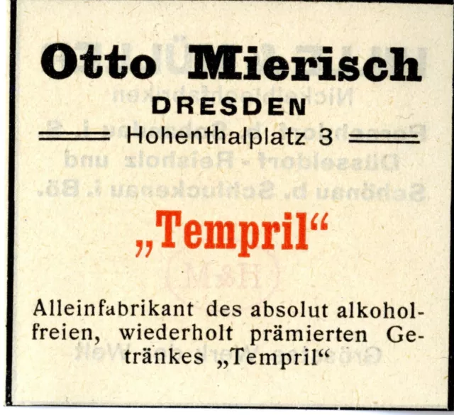 Otto Mierisch Dresden TEMPRIL Alkoholfreies Getränk Trademark 1908