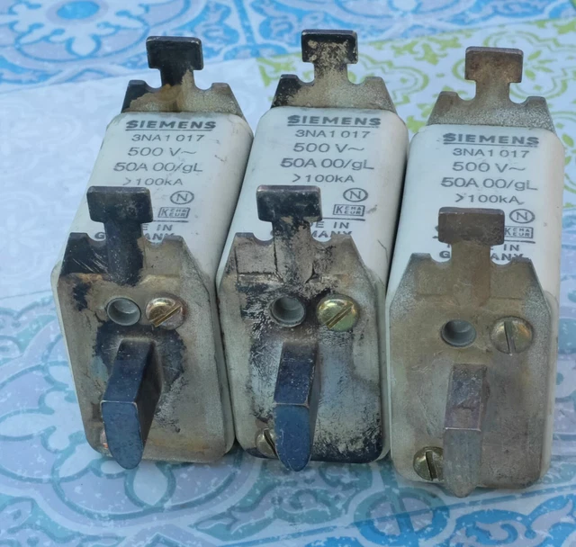 3X Siemens 3NA1017 50A cartouche fusible à couteaux taille 00 gl 500V Lot de 3 5