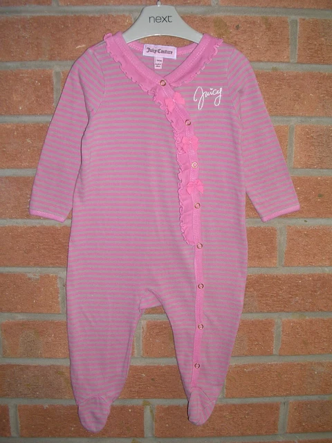 JUICY COUTURE Girls Pink Stripe Frilled Designer Romper Age 3-6 Months