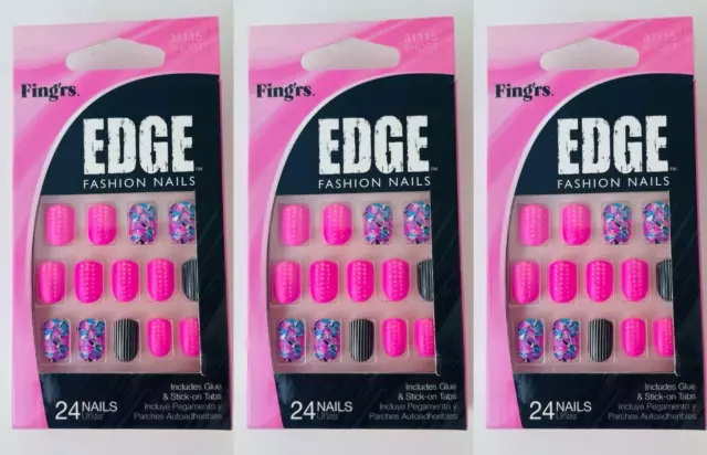 Lot of 3 Fing'rs Edge Fashion Nails, W/ Glue & Stick-on, Short, 24 Nails - 31115