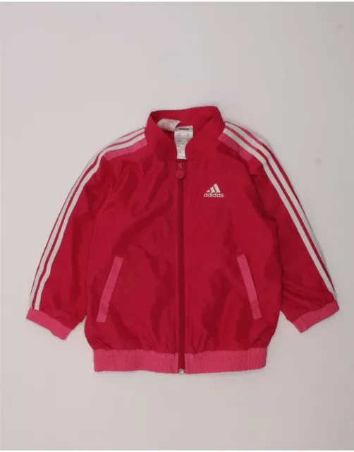 ADIDAS Girls Tracksuit Top Jacket 3-4 Years Pink Colourblock Polyester SH16