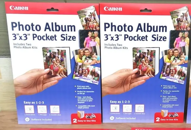 Lot of 2 Canon 2-Kit Create Your Own Photo Album 3" x 3" Pocket Size Photo Kits.