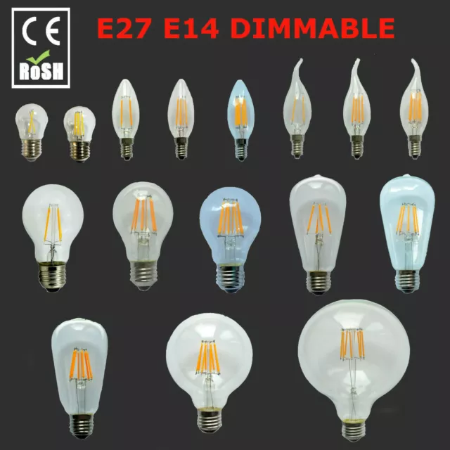 Dimmable E27 B22 E14 2/4/6/8/12W LED Edison Retro Filament Light Lamp Bulb