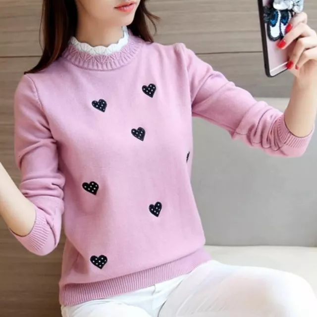 1 Pc Women Turtleneck Sweater Solid Color Embroidery Cartoon Panda Bear Cute Str