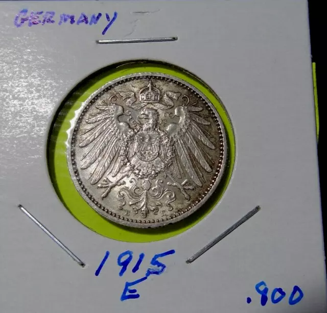 1915 E German Empire One Mark Silver Germany Coin