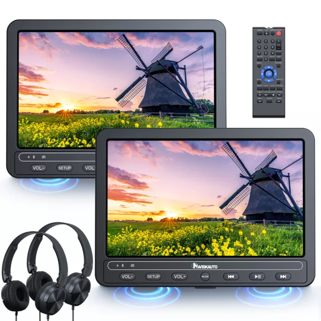 2x10,5" Tragbarer DVD Player Auto 2 Monitore Kopfstütze Für Kinder AKKU+Kopfhöre