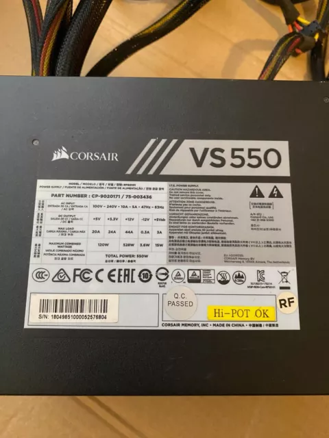Corsair VS550 ATX PC Power Supply Unit PSU Excellent Condition