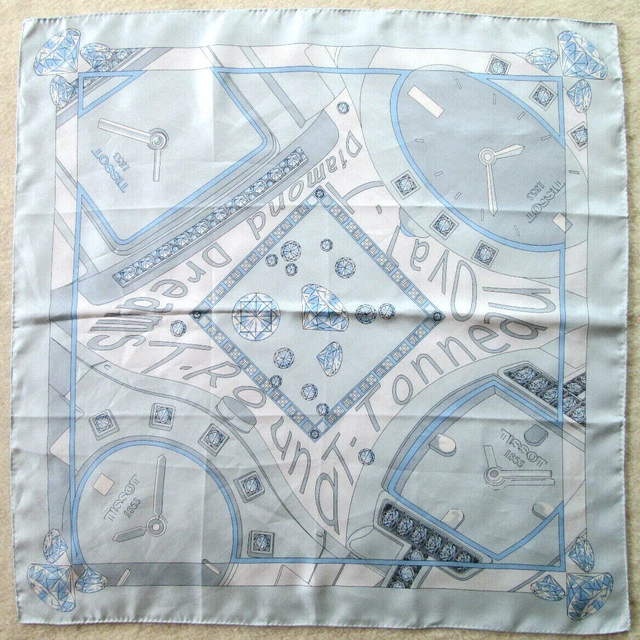 Foulard Carré Breguet By Projectif En Soie – 87 X 90 Cm, Jaune – Vintage Parfait état