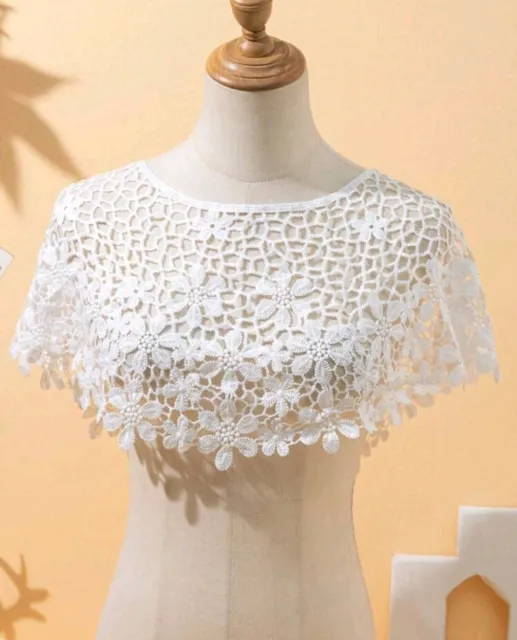 Women Ladies Floral Crochet Lace Shrug Detachable Collar for Party or Daily Use