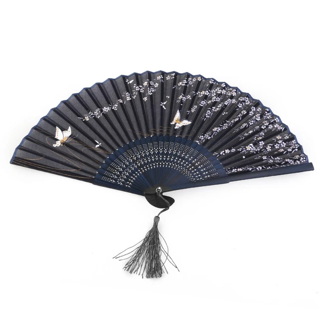 Oggetti a mano vintage scomparti pieghevoli farfalle bambù e seta scomparti pieghevoli