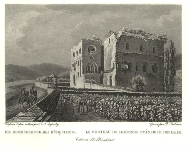 Rüdesheim Original -aquatinta Bodmer 1840